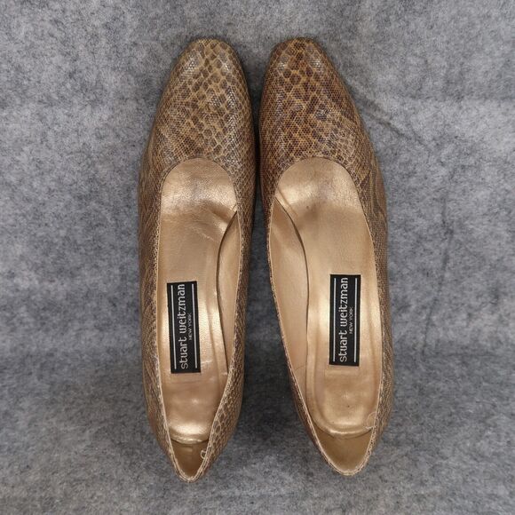 Stuart Weitzman Shoes Womens 9 Pumps Snakeskin Print Leather Fashion Heels Brown - Picture 10 of 14